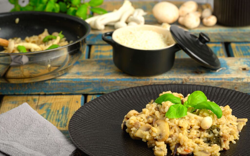 Creamy mushroom risotto, a perfect match for Pinot Noir